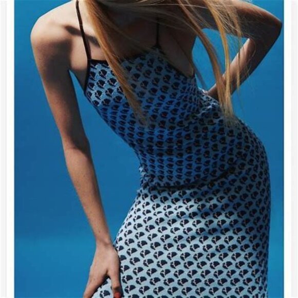 Zara Dresses & Skirts - Zara Jacquard Knit Fitted Midi Dress Blue